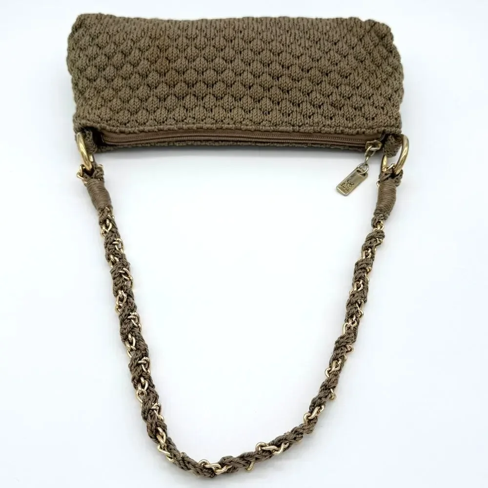Lina Taupe Crochet Knit Shoulder Bag Boho Woven Chain Strap Purse
